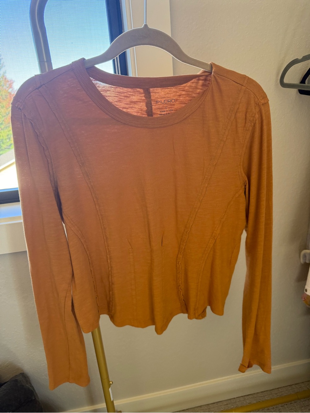 Pilcro Long-Sleeve Crewneck Top in Burnt Orange